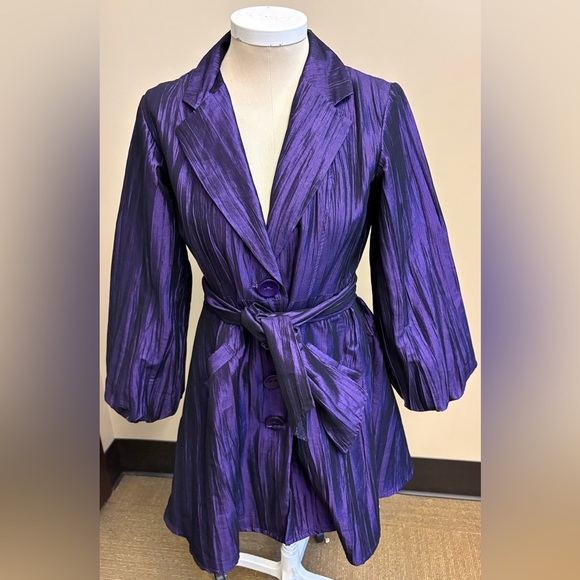 Vintage purple taffeta button down tie waist theatre coat size Large - Picture 1 of 12